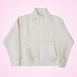 Aspen Solid Fleece Bomber Zip-Up Jacket Women Large White NWT